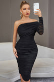 One Shoulder Little Black Dress with Ruffles
