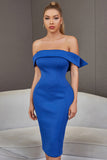 Royal Blue Off the Shoulder Bodycon Cocktail Dress