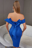 Royal Blue Off the Shoulder Bodycon Cocktail Dress