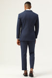 3 Piece Dark Blue Double Breasted Pinstripe Men's Prom Suits