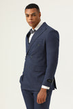 3 Piece Dark Blue Double Breasted Pinstripe Men's Prom Suits