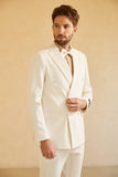 White Peak Lapel Pinstriped Double Breasted Men's 3 Piece Wedding Suits