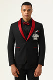 3 Piece Black Red Shawl Lapel Men's Prom Suits