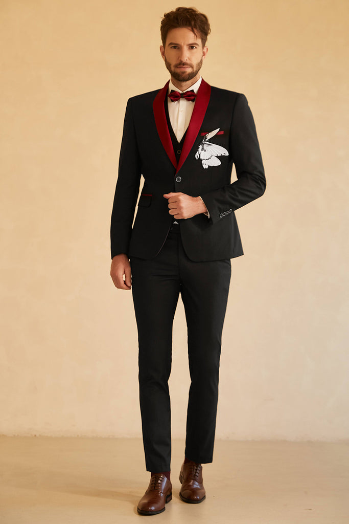 New Arrival Red Bespoke Shawl Lapel Groomsmen Suits for Wedding Prom main image 1
