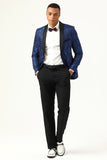 One Button Blue Shawl Lapel Jacquard Men's Prom Blazer
