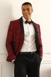 One Button Red Shawl Lapel Jacquard Men's Prom Blazer