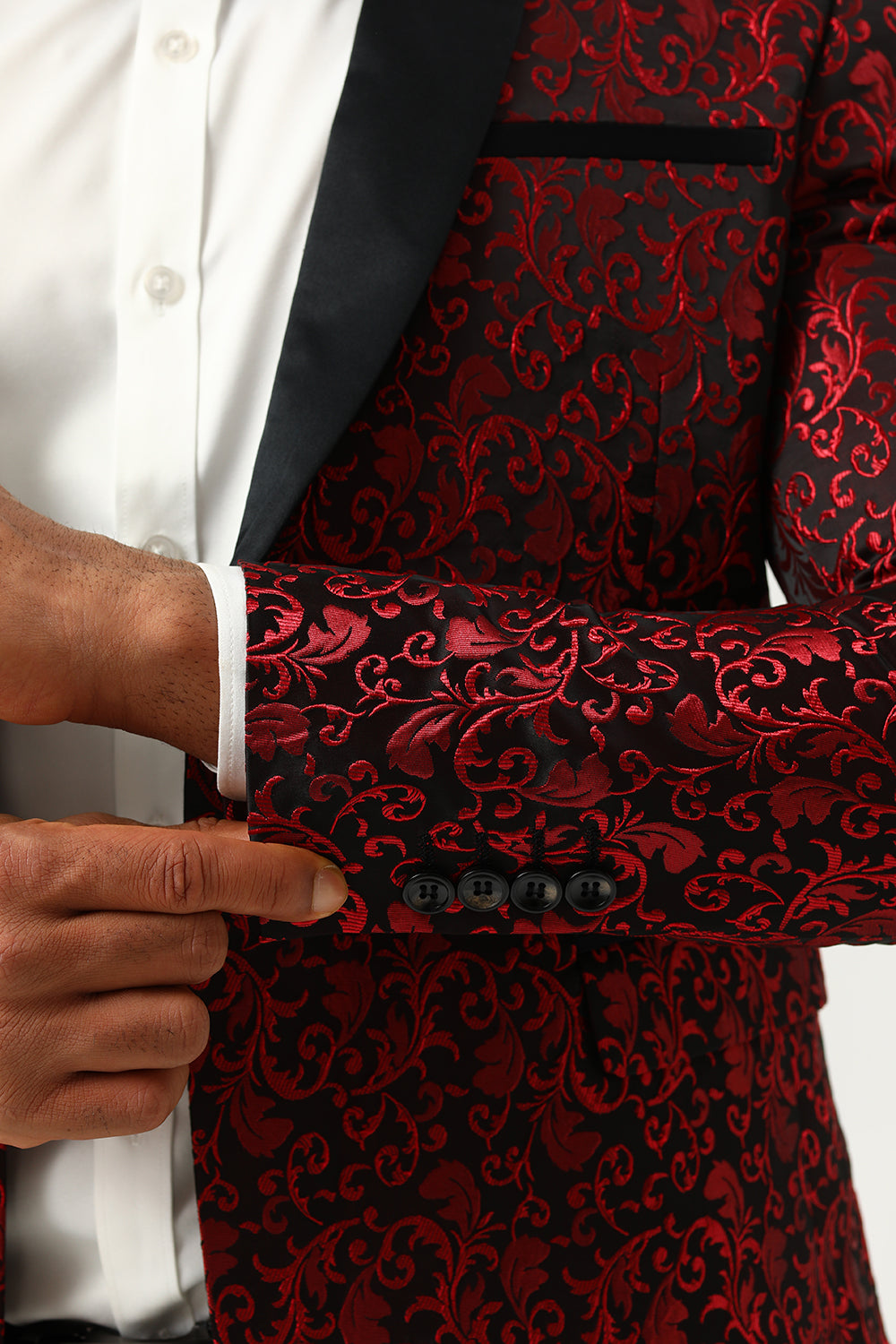 One Button Red Shawl Lapel Jacquard Men's Prom Blazer
