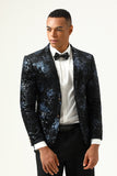 Black Blue Single-Breasted Two-Button Printed Men's Blazer