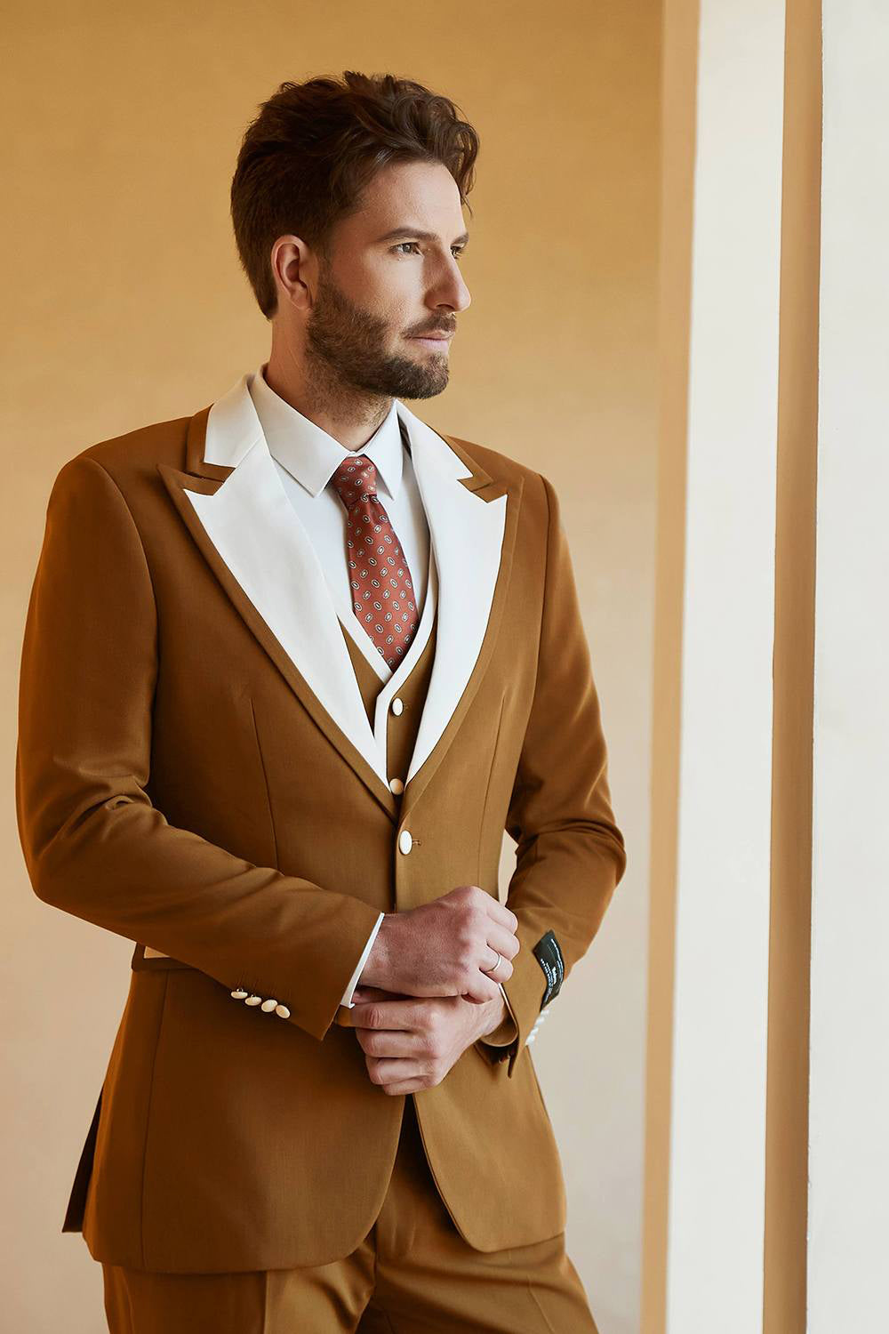Peak Lapel Single Button Brown Men's Wedding Suits