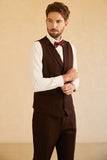 Notched Lapel Two Button Dark Brown 3 Piece Suit Wedding