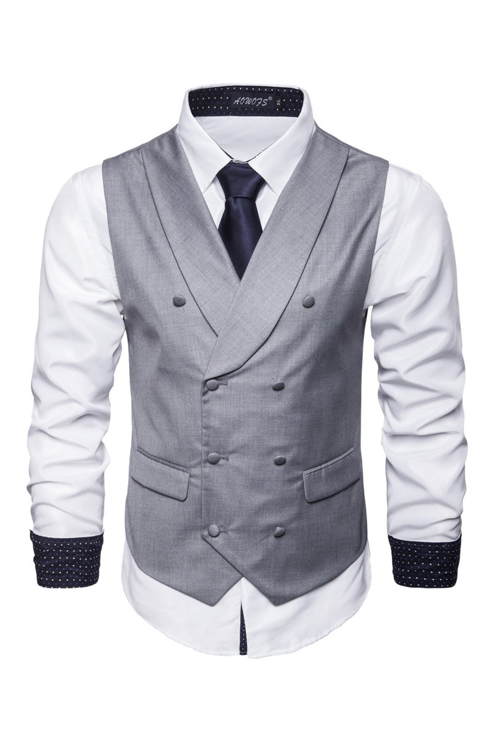 Shawl Neck Blue Double Breasted Men's Vest