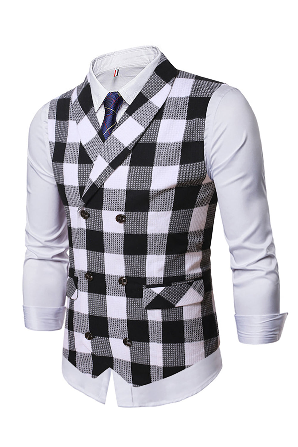 Shawl Collar Double Breasted Plaid Men's Suit Vest