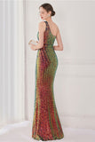 Colorful One Shoulder Sequined Mermaid Evening Dress
