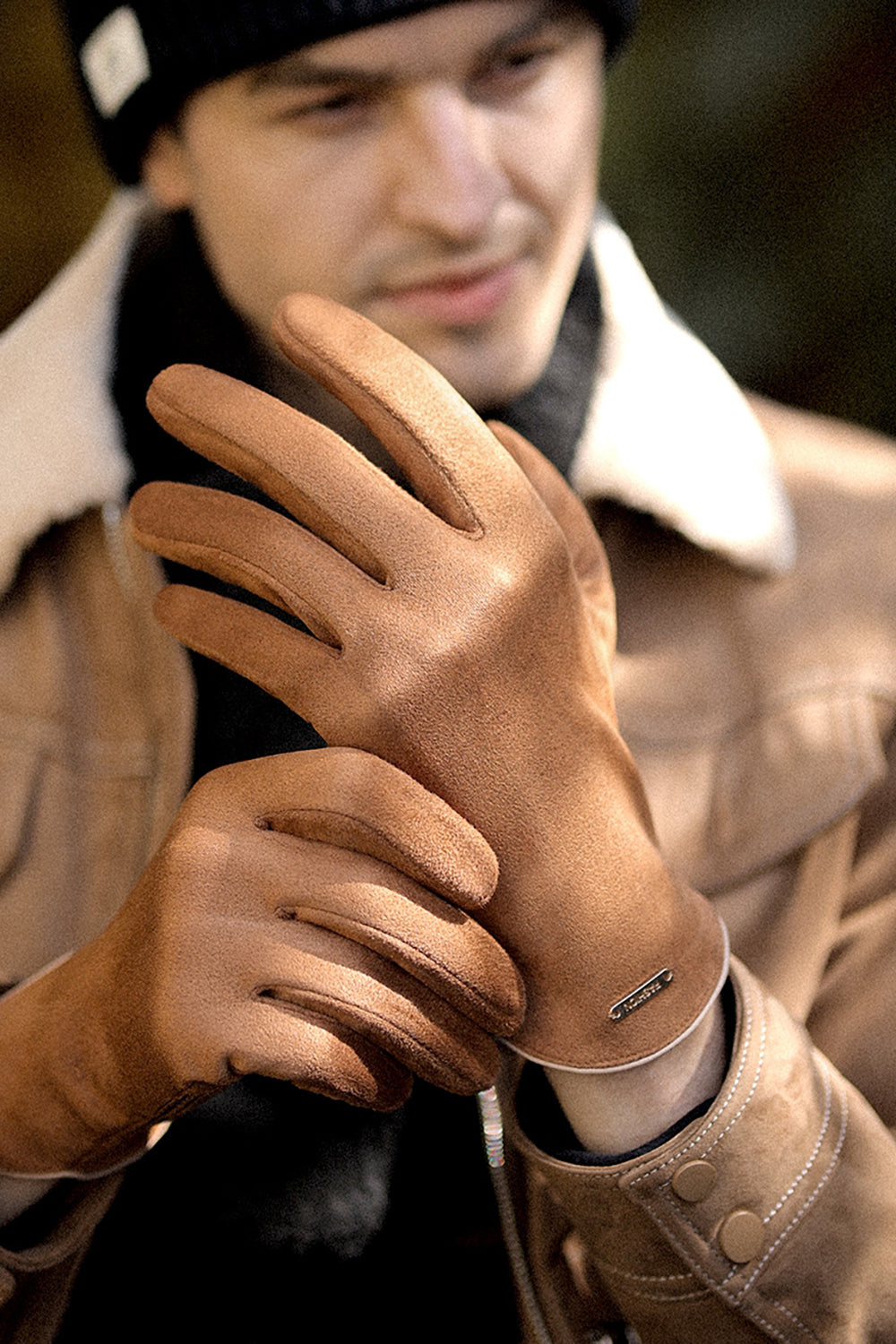 Grey Suede Outdoor Full-Hand Golves For Men