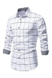Navy Plaid Print Men's Casual Long Sleeve Shirt