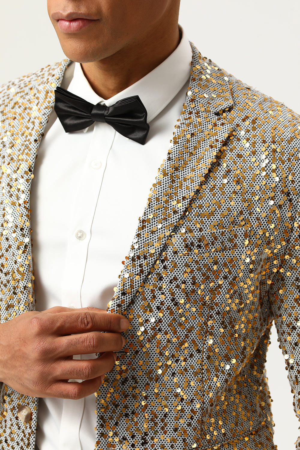 Sparkly Champagne Sequins Notched Lapel Men's Prom Blazer
