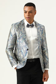 Silver and Blue Jacquard Notched Lapel Men's Prom Blazer