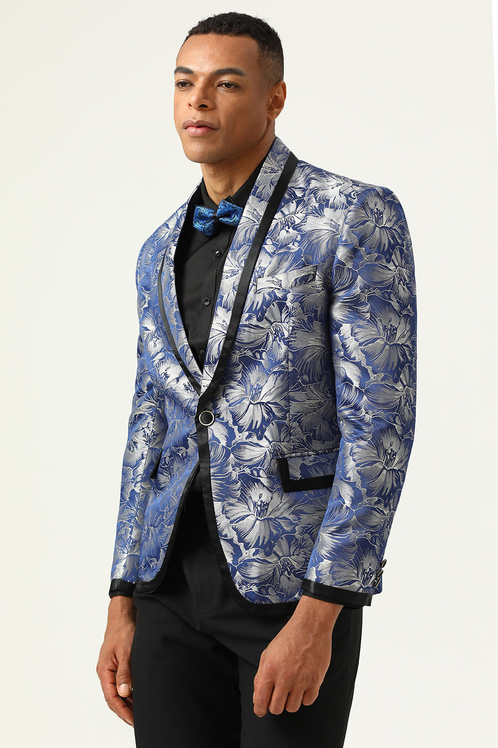 Blue Jacquard Shawl Lapel Men's Prom Jacket