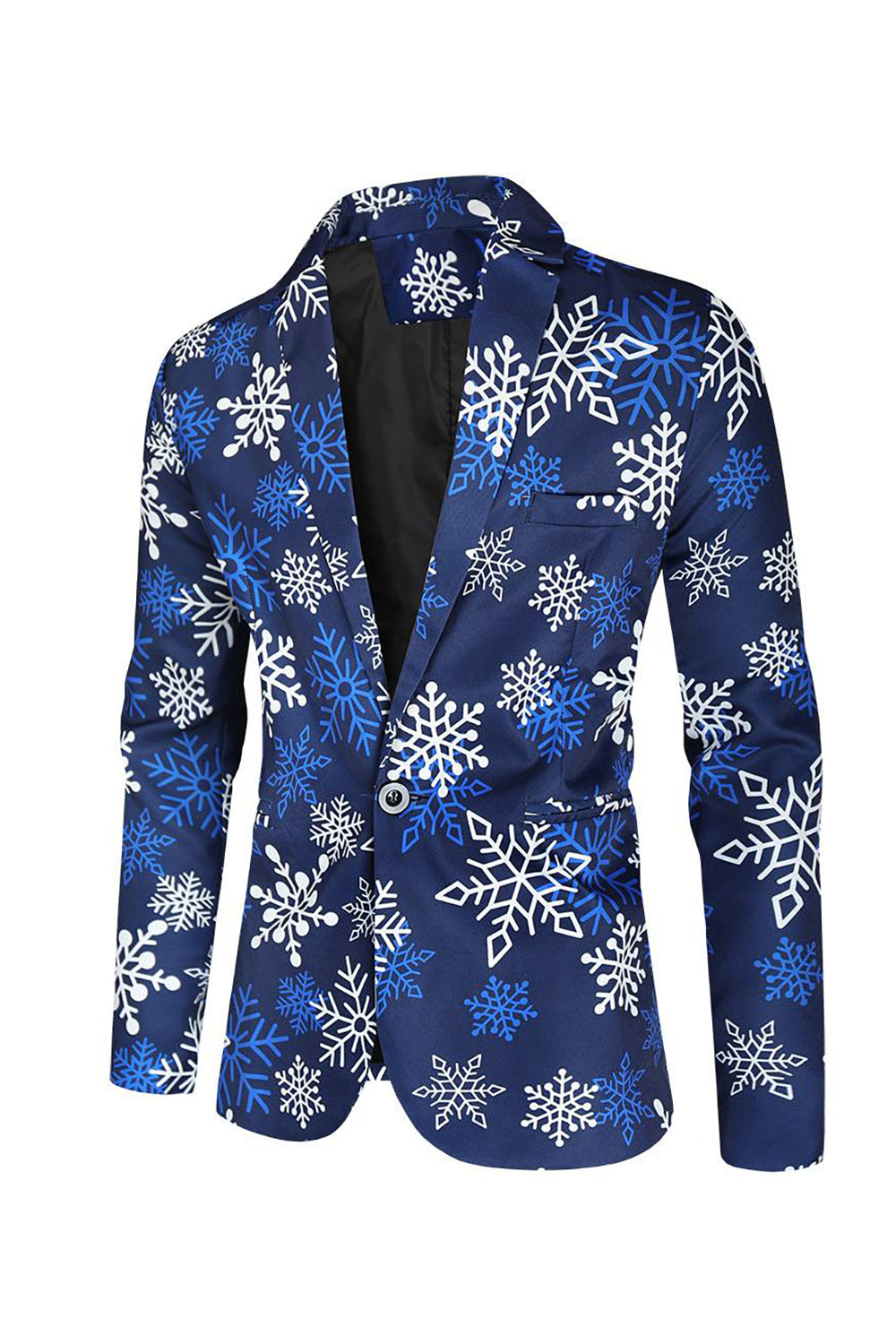 Blue Snowflake Printed 3 Piece Men's Christmas Party Suits