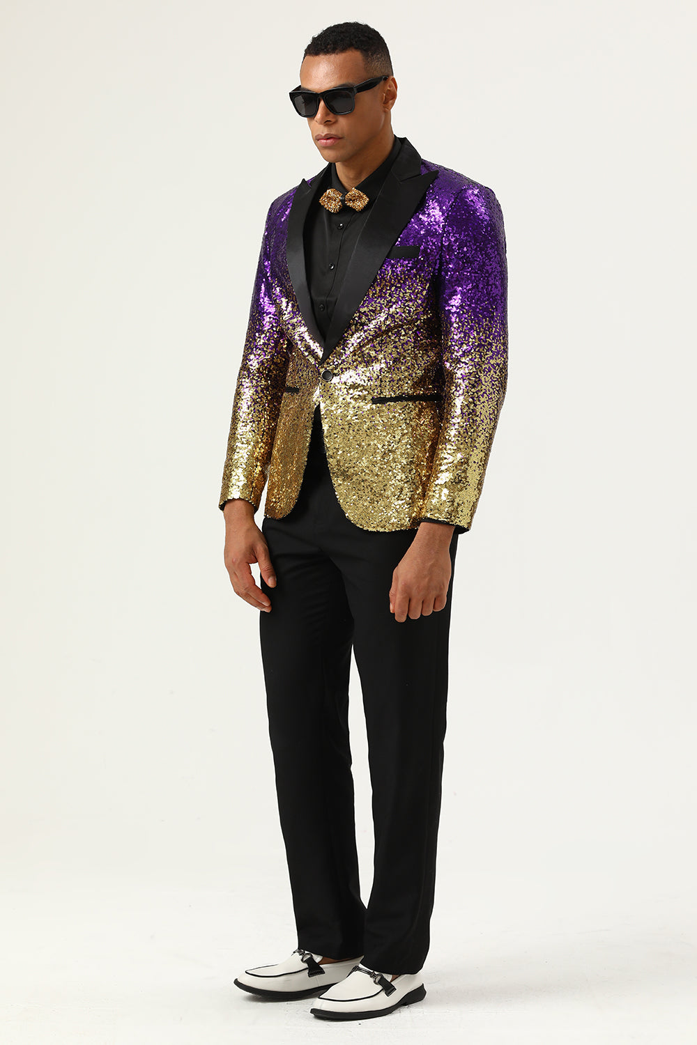 Sparkly Purple and Golden Sequins Men's Prom Blazer