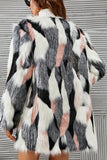White and Pink Shawl Lapel Midi Faux Fur Shearling Coat