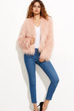 Pink Shawl Collar Cropped Faux Fur Shearling Coat