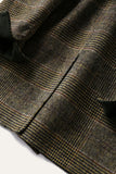 Grey Wool Blend Plaid One Button Lapel Neck Coat