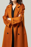 Camel Double Breasted Belted Wool Coat With Pockets