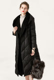 Black Button Quilted Puffer Jacket with Faux Fur Hood