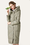 Grey Green Button Quilted Hooded Long Puff Jacket