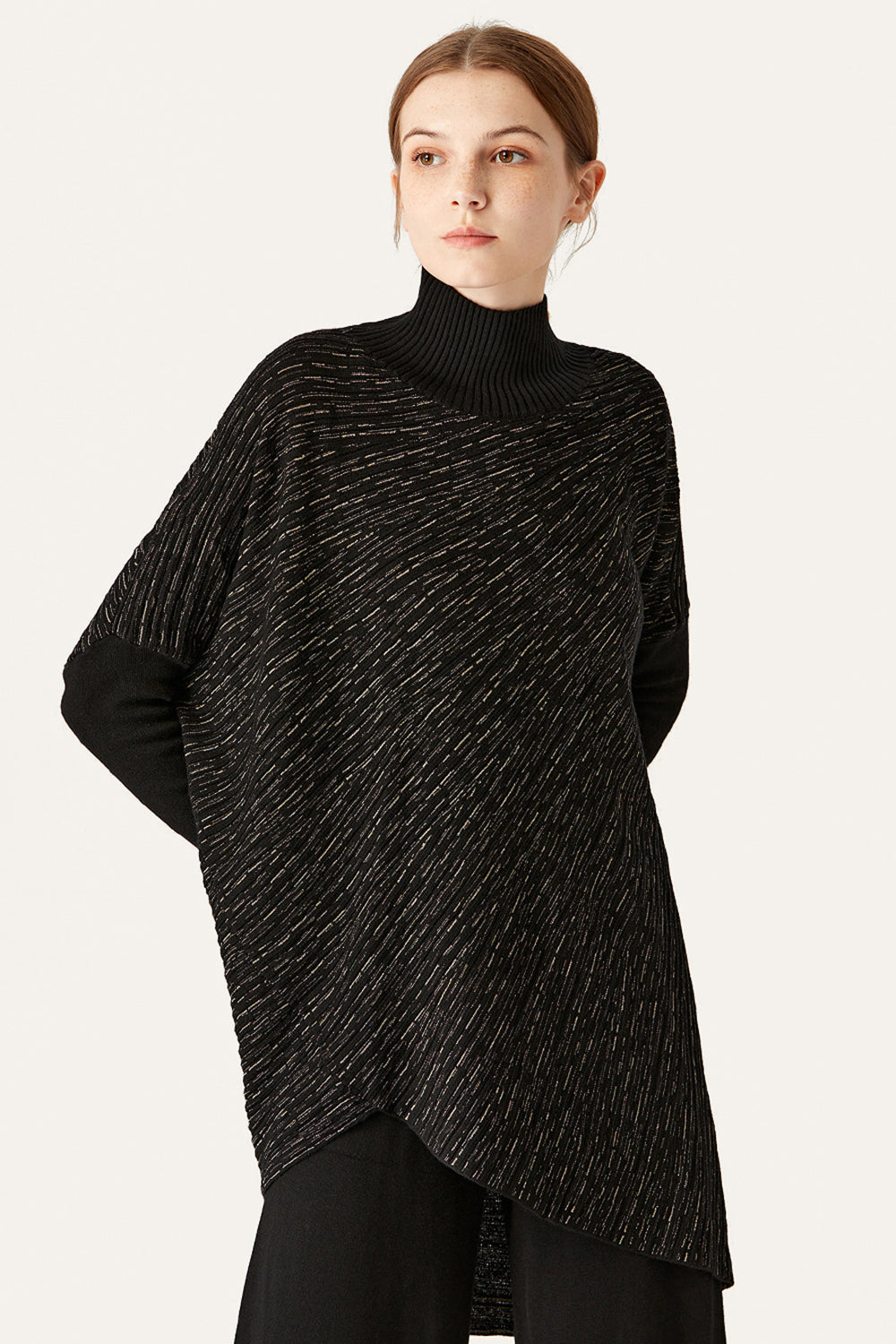 Black Asymmetrical Knitted Poncho Sweater