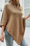 Khaki Mock Neck Asymmetrical Poncho Sweater