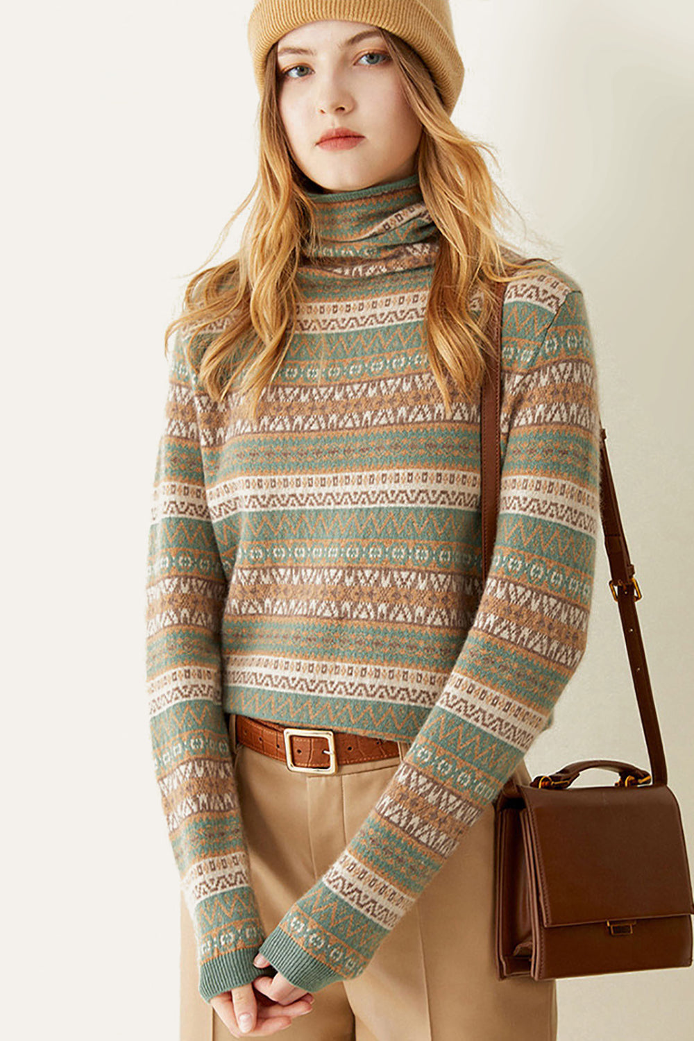 Green Wool-Blend Turtleneck Sweater