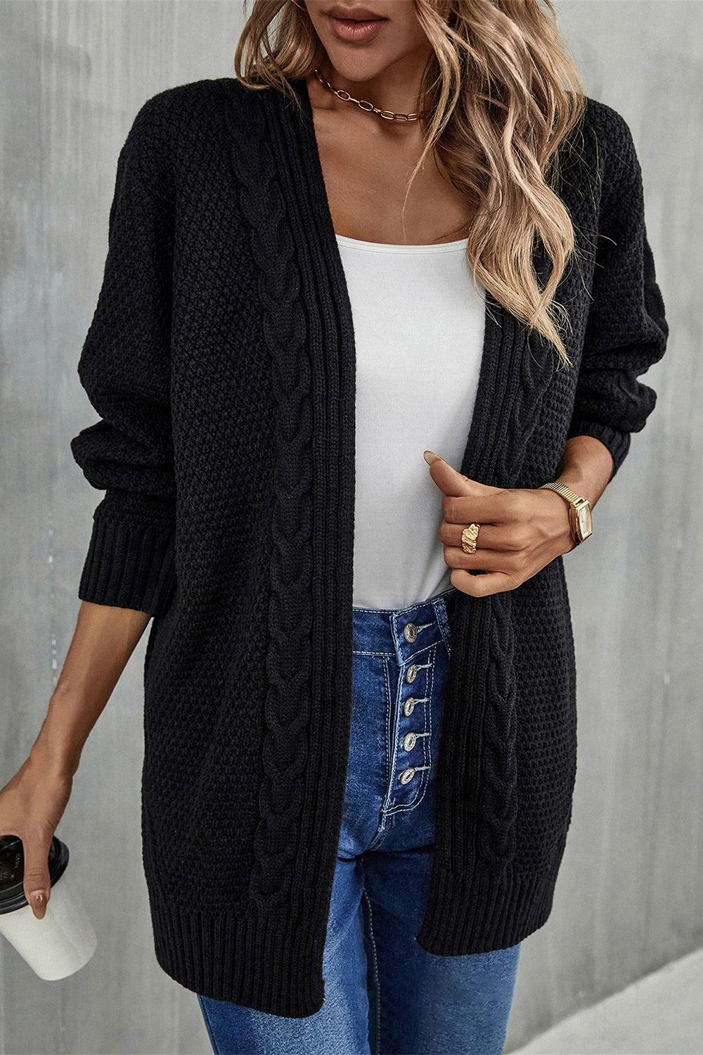 Black Knitted Cardigan Sweater
