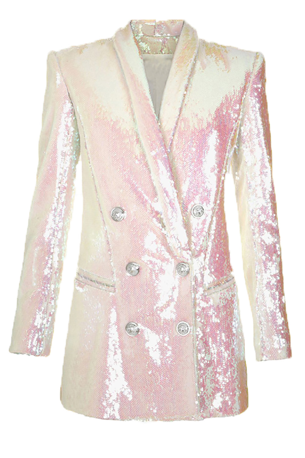 Sparkly White Fitted Sequins Prom Blazer For Women