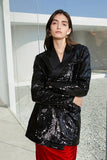 Sparkly Black Sequins Longline Oversized Prom Blazer For Women