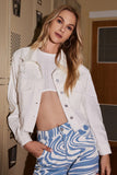 White Cut Out Denim Cropped Jacket