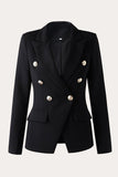 Black Double Breasted Peak Lapel Women Party Blazer