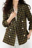 Yellow Plaid Double Breasted Tweed Women Blazer