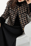 Black Plaid Tweed Cropped Open Front Women Jacket