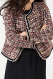 Red Tweed Plaid Cropped Open Front Women Jacket