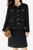 Black Tweed Open Front Cropped Women Jacket