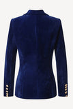 Navy Double Breasted Shawl Lapel Women Party Blazer