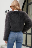 Apricot Open Front Shearling Faux Fur Cropped Coat