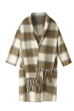 Olive Oversized Plaid Wool Blend Women Coat with Scarf