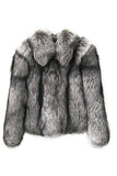 Grey Lapel Neck Shearling Cropped Faux Fur Coat