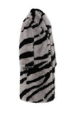 Dark Grey Zebra Pattern Imitation Oversized Long Faux Fur Shearling Coat
