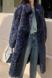 Casual Single Breasted Long Overcoat Faux Fur Lapel Collar Coat