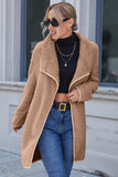 Apricot Fuzzy Open Front Large Lapel Solid Coat Cardigan