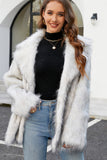 White Open Front Notched Lapel Faux Fur Women Coat
